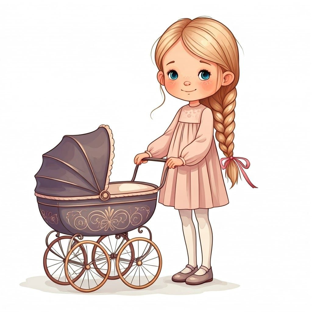 Whimsical Fairy Tale Girl Pushes Antique Stroller