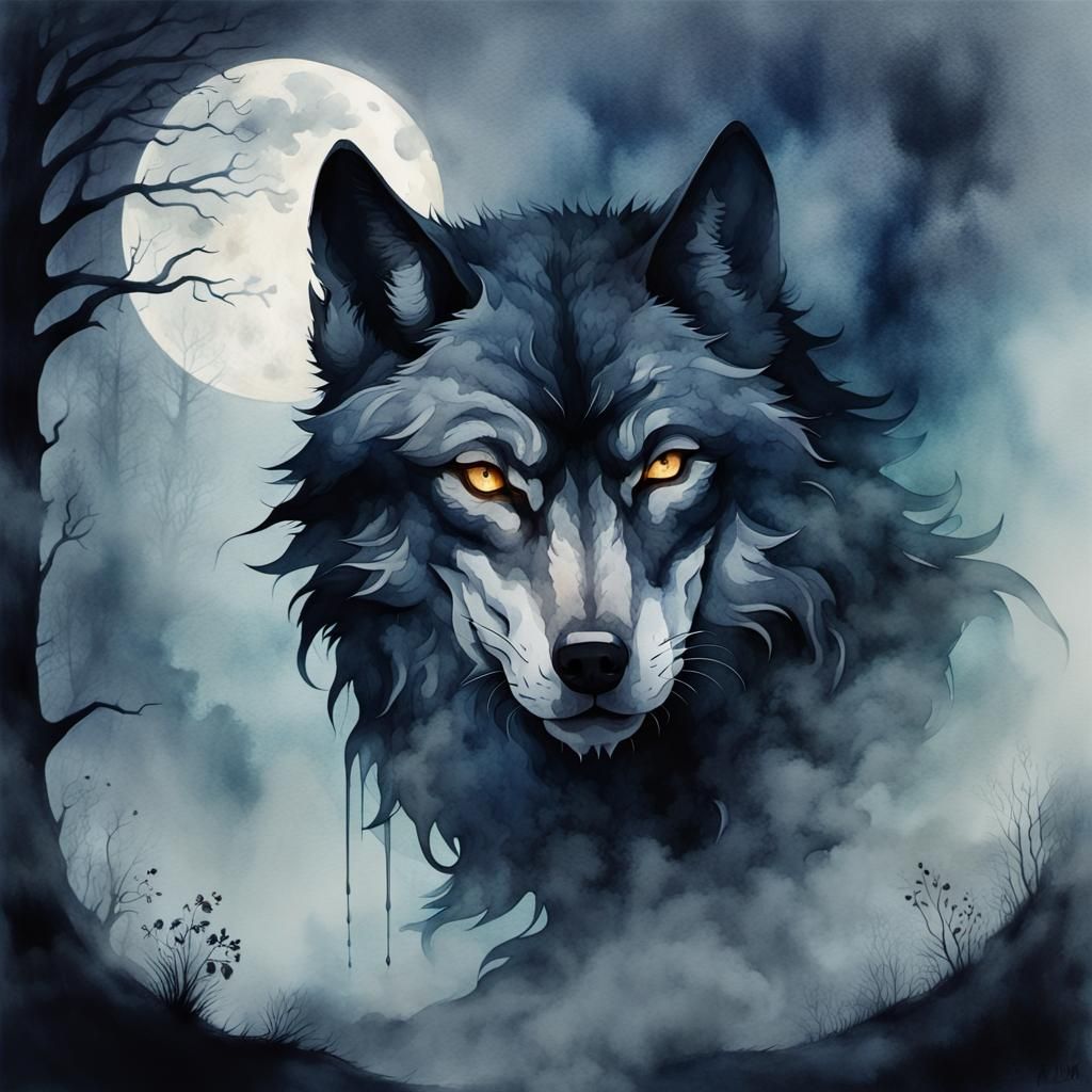 Ethereal Shadow Wolf Disappears into the Mist