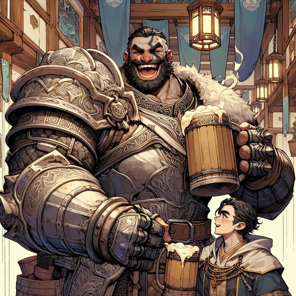 Jovial Knight and Timid Cleric in Anime Style