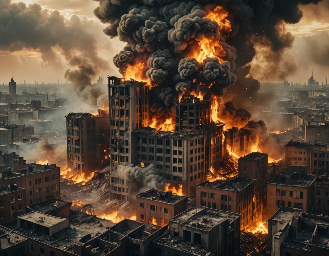 Apocalyptic Cityscape Inferno in Dark Expressionism Style
