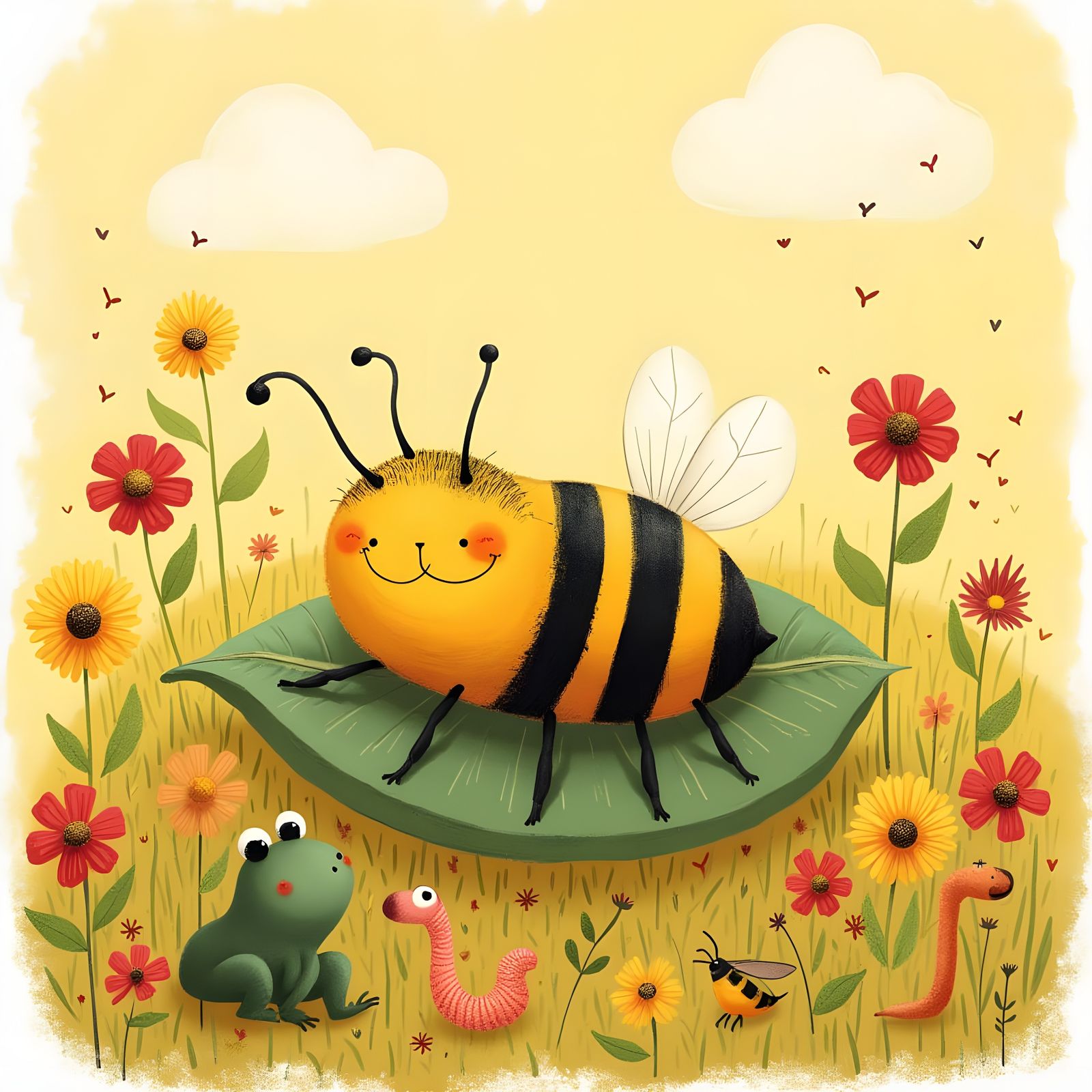 Whimsical Honeybee in a Sunny Meadow