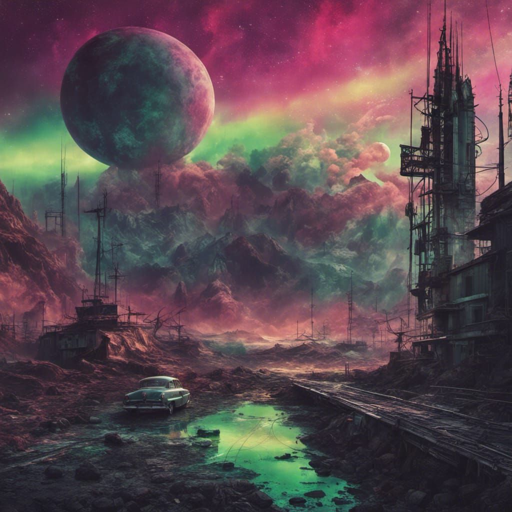 Vibrant Apocalypse: Retro-Futuristic Cosmic Collapse