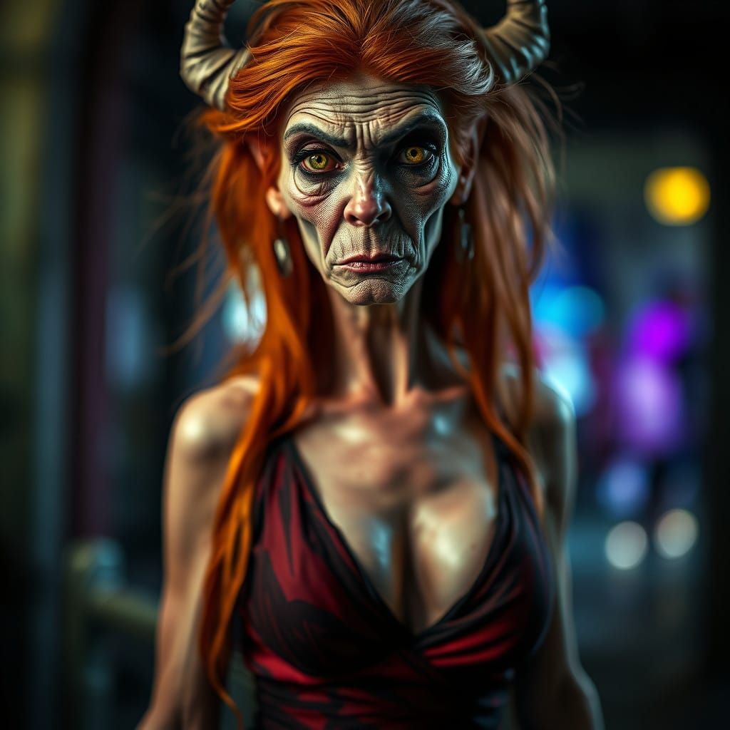 Ethereal Demon Goddess in Sensual Dress