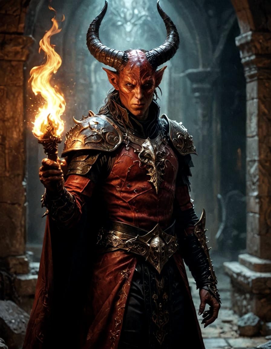 Ethereal Tiefling in Dungeon Ambiance