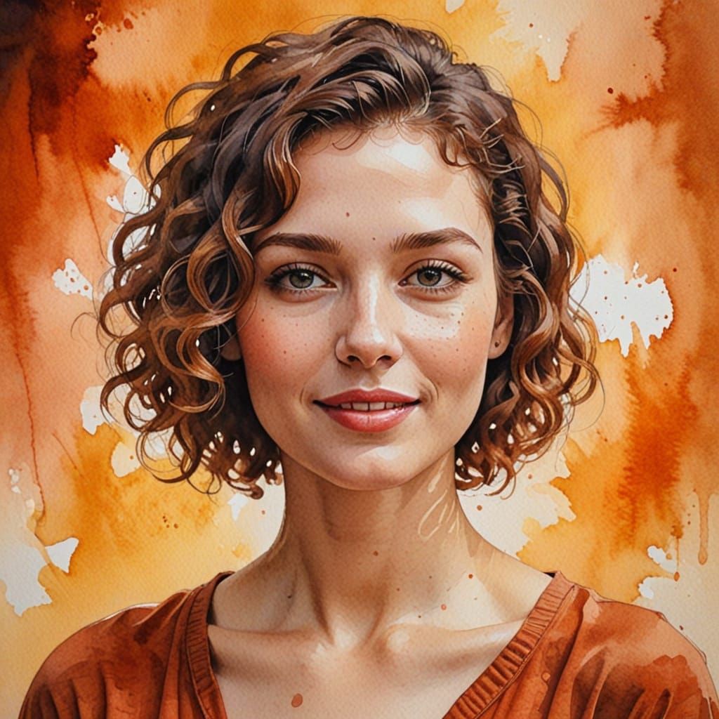 Watercolour Portrait of Woman with Chestnut Hair