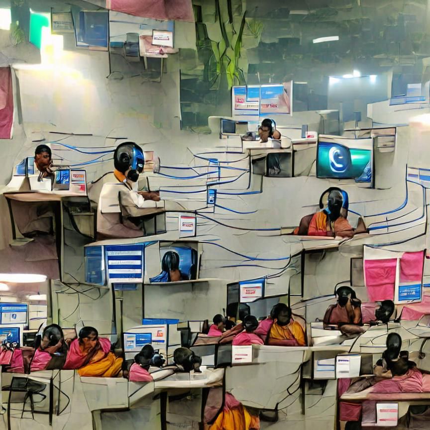 Dystopian Call Centre in a Futuristic Indian Metropolis