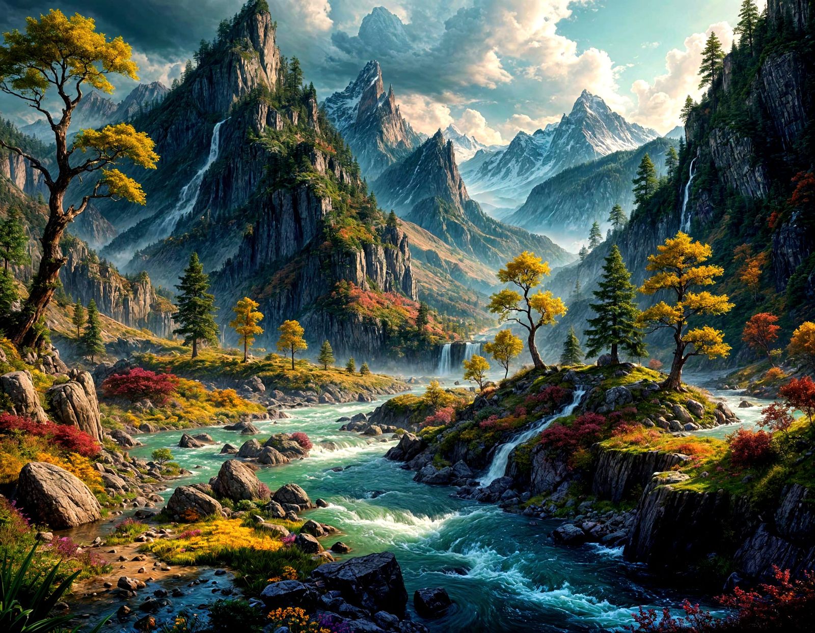 Abstract Landscape with Mountains and Rivers