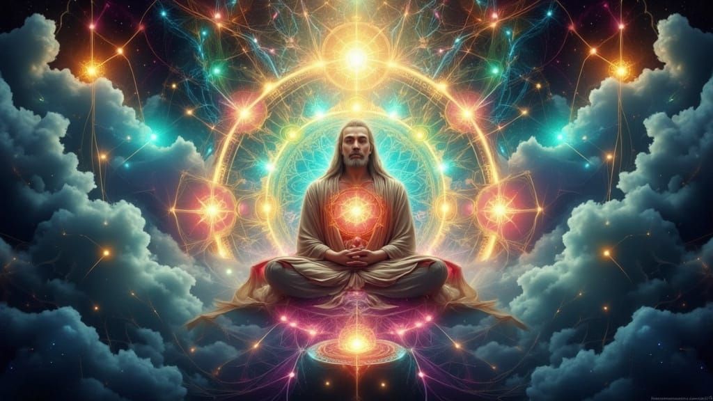 Spiritual Monk in Mystical Mandala Temple