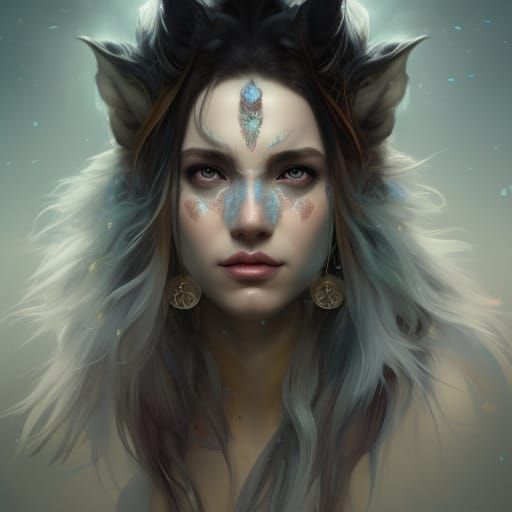 Surreal Wolf Goddess in Triadic Colors