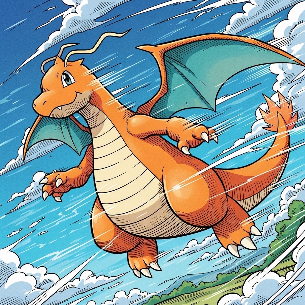 Dragonite Soaring with Sonic Art Style