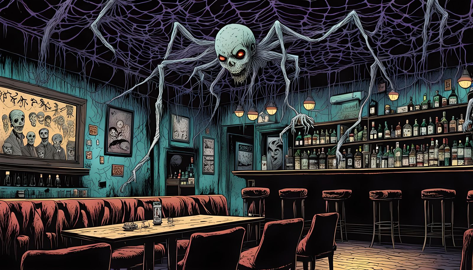 Haunted Demon Bar in Dark Neon Distress