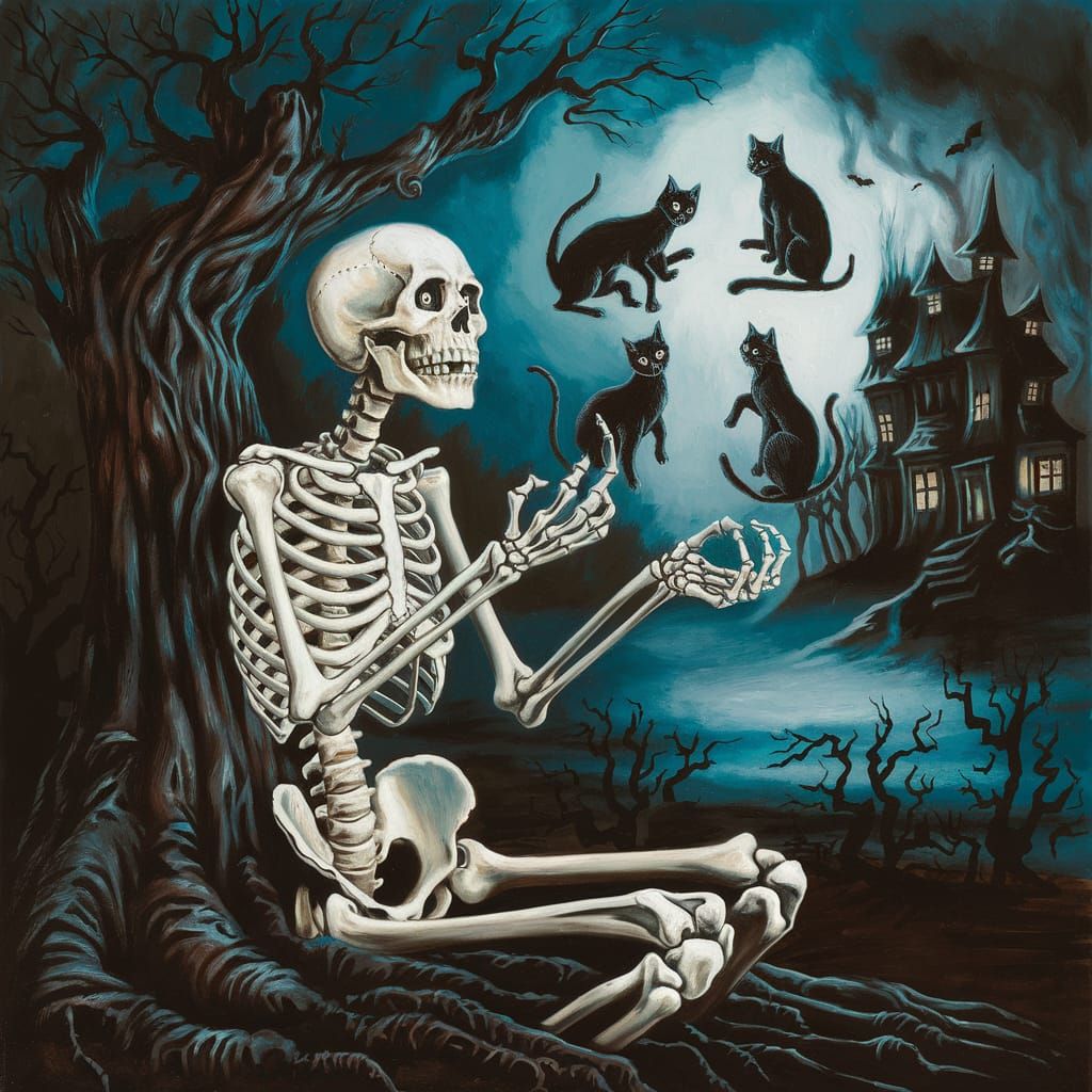 Eerie Skeleton Scene in a Dark, Haunted Forest