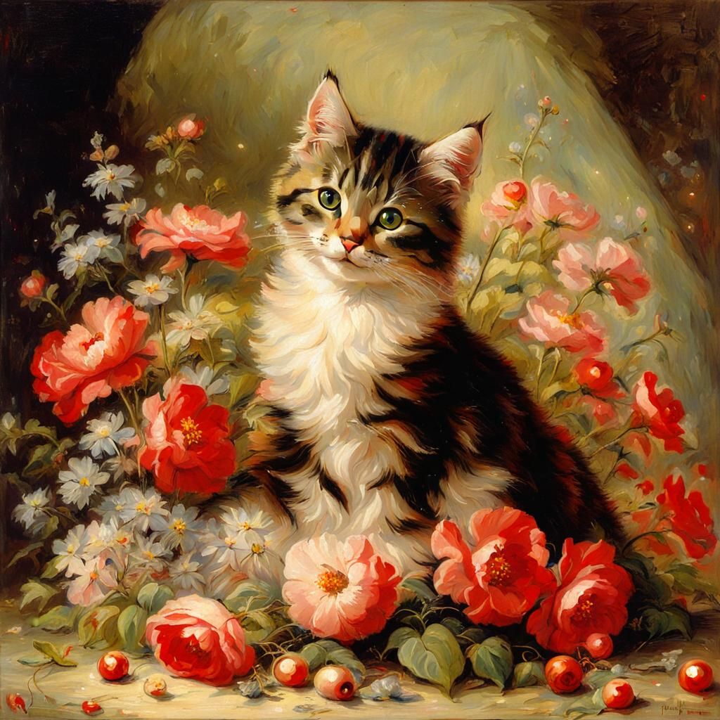Elegant Feline in Whimsical Art Nouveau Style