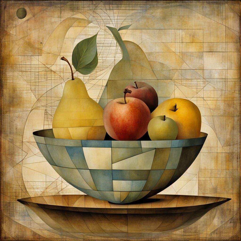 Cubist Still Life with Geometric Lines and Ancient Papyrus