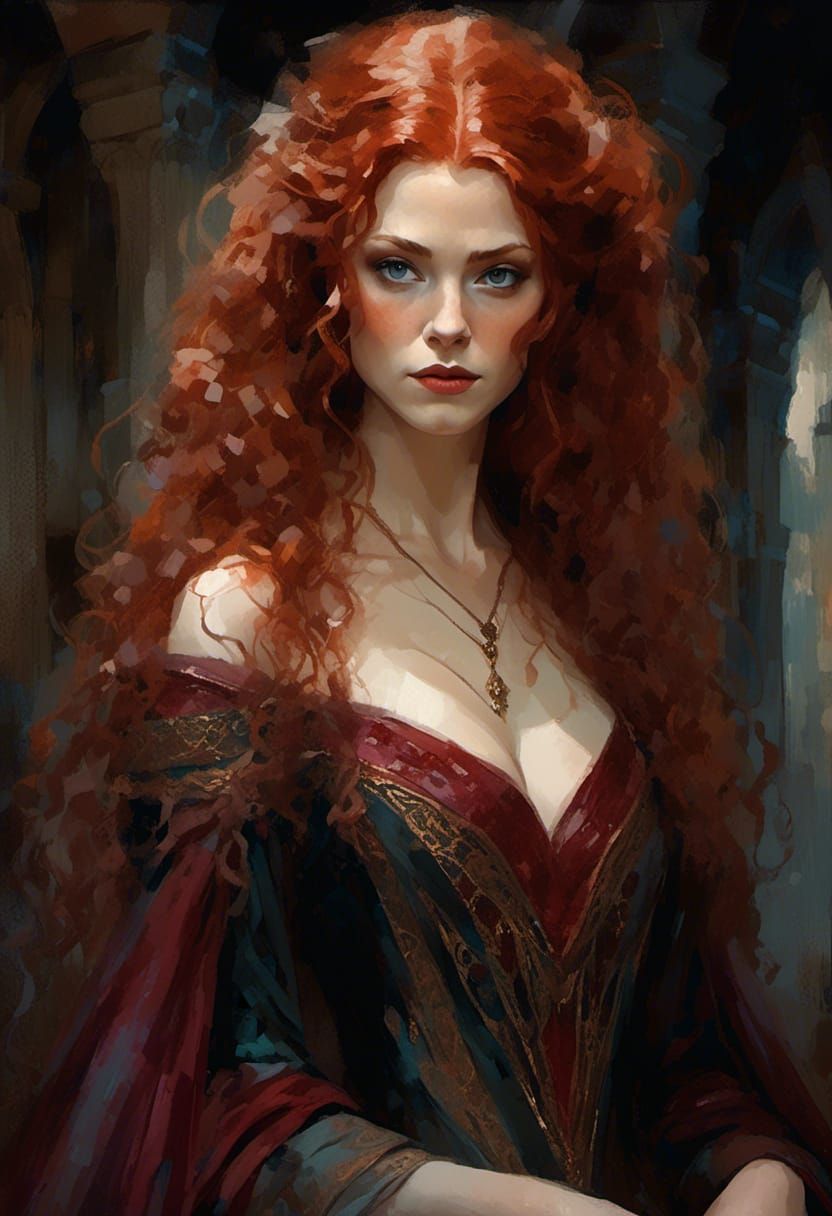 Vampiress Queen in Gown, Digital Painting
