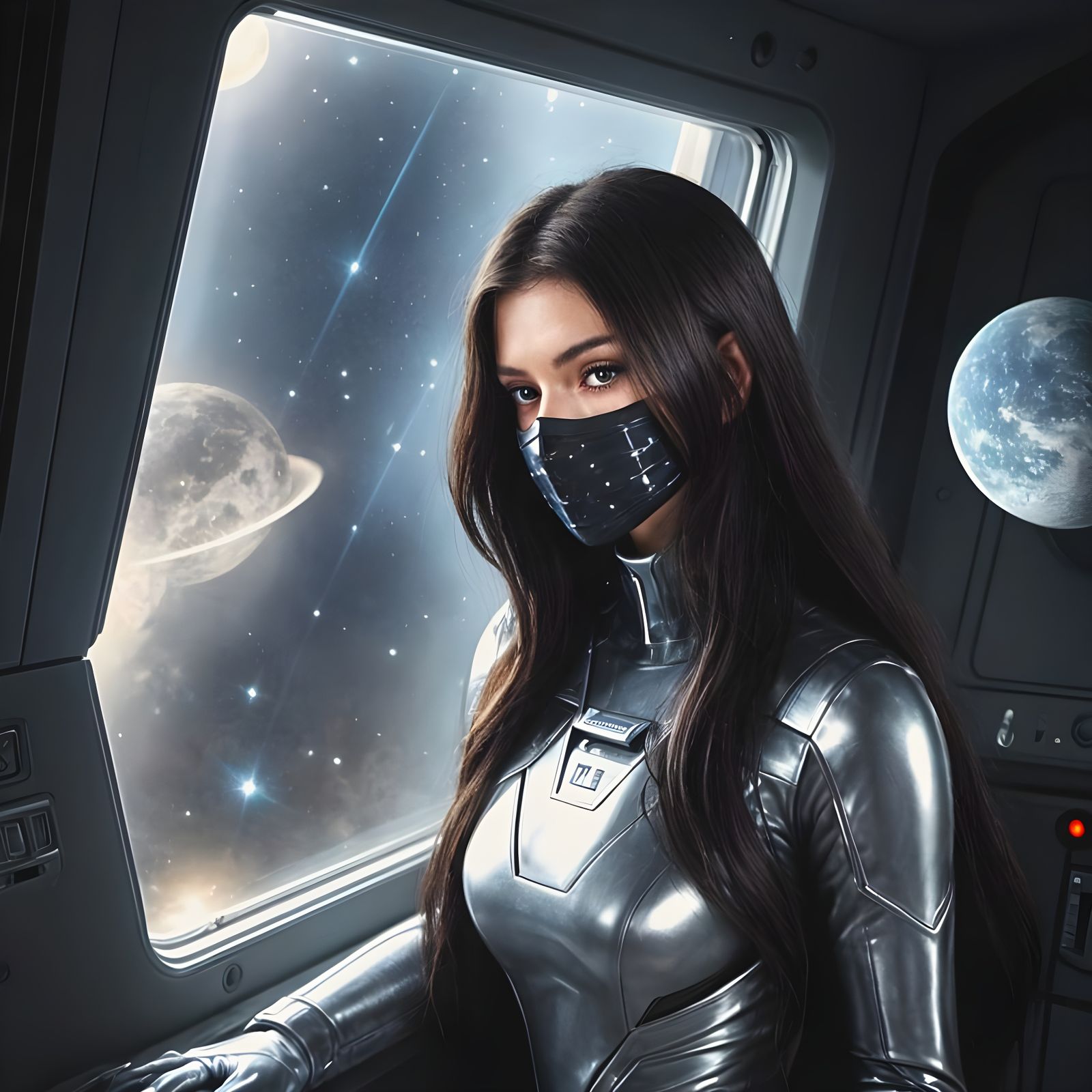 Galactic Goddess in Dark Metallic Armor