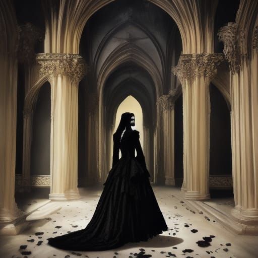 Gothic Interior with Roses in Dark Romanticism Style