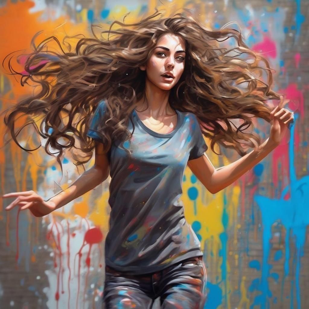 Girl in Vibrant Graffiti Dance