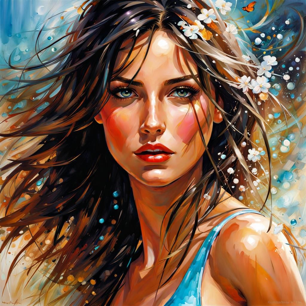 Sultry Spanish Beauty in Splash Art Style with Modern Elegan...
