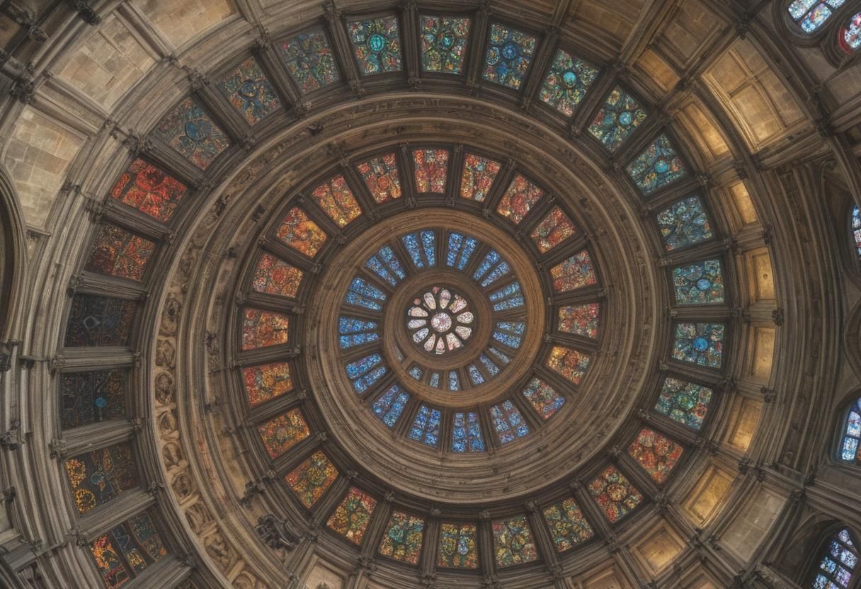 Gothic Cathedral with Cosmic Stained Glass Ceilings in a Dre...