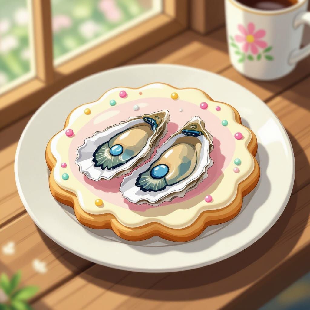 Delicious Oyster Cookie with Icing in Anime Style