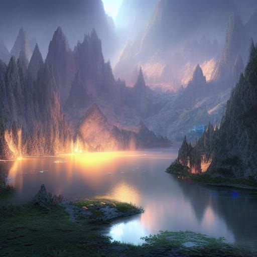 Surreal Mystic Lake in Deep Fantasy Colors