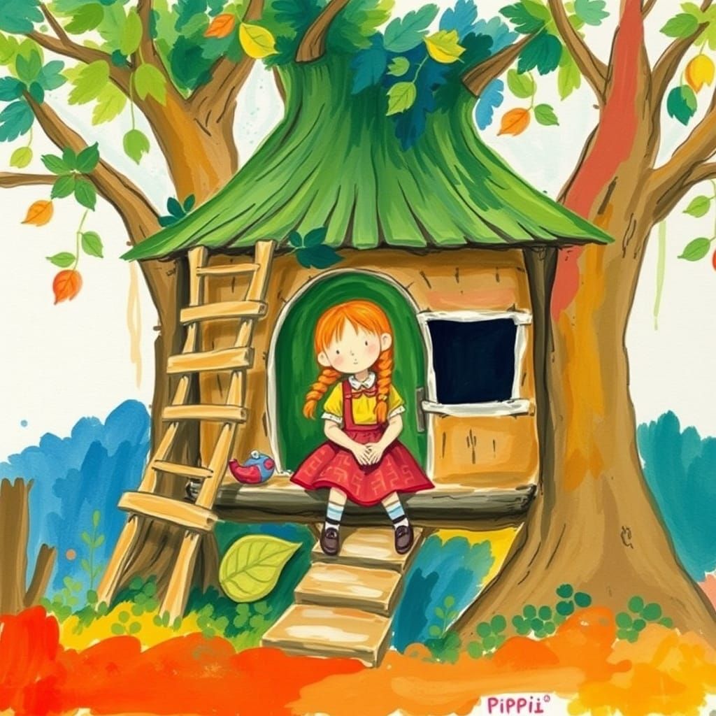 Surreal Whimsical Treehouse in Vibrant Watercolor