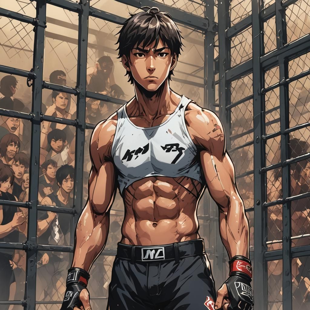 Chiseled Young MMA Fighters in a Cinematic Anime Art Style