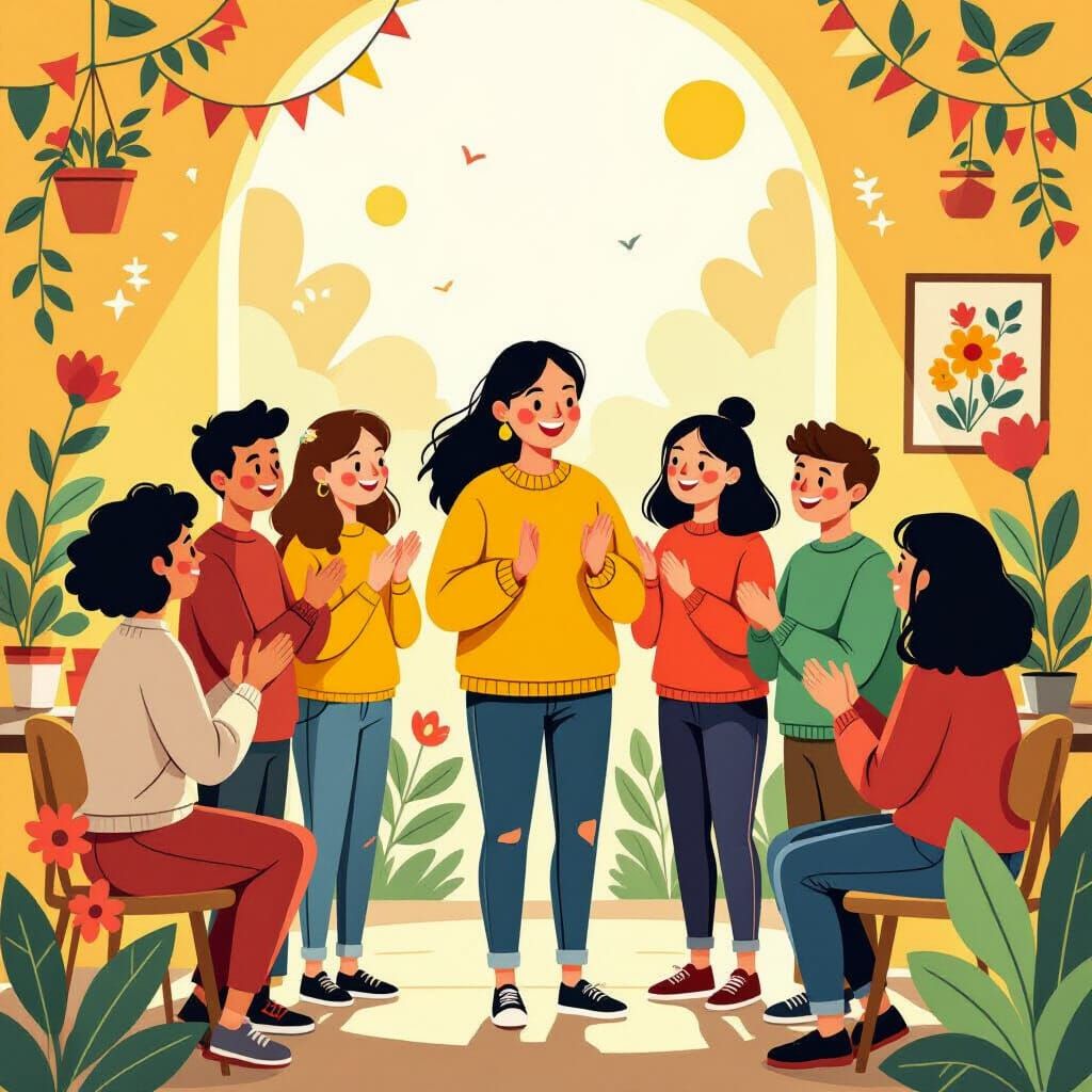 Uplifting Scene of Friendship in Illustration Style