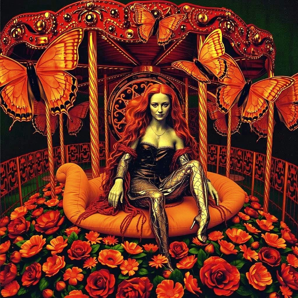 Beaded Figure on Velvet with Butterflies