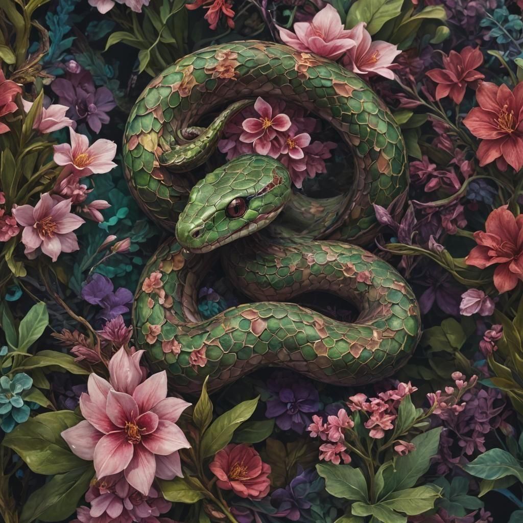 Surreal Floral Fantasy with a Venomous Twist in Vibrant Colo...