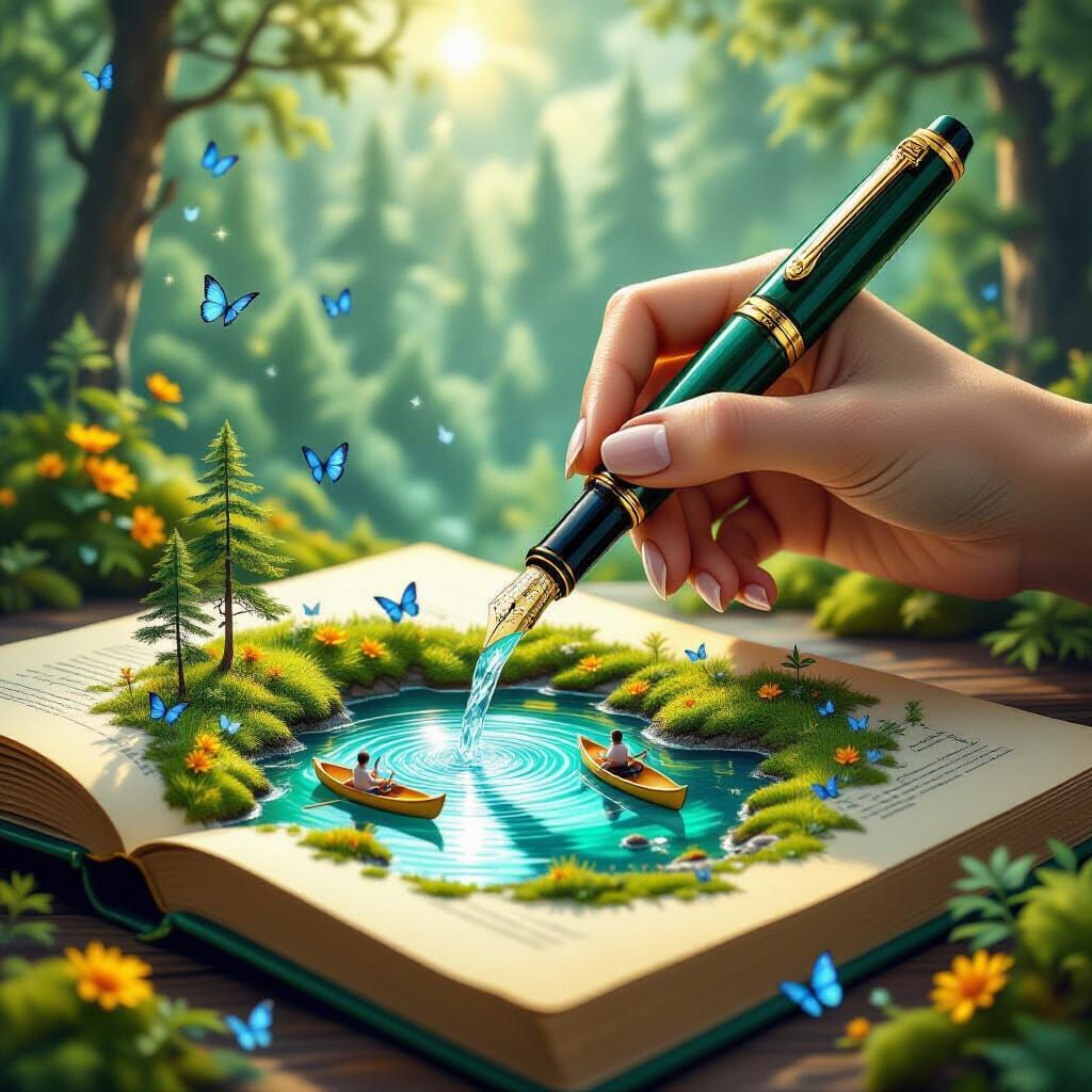 Surreal Fountain Pen Creates Miniature Landscape