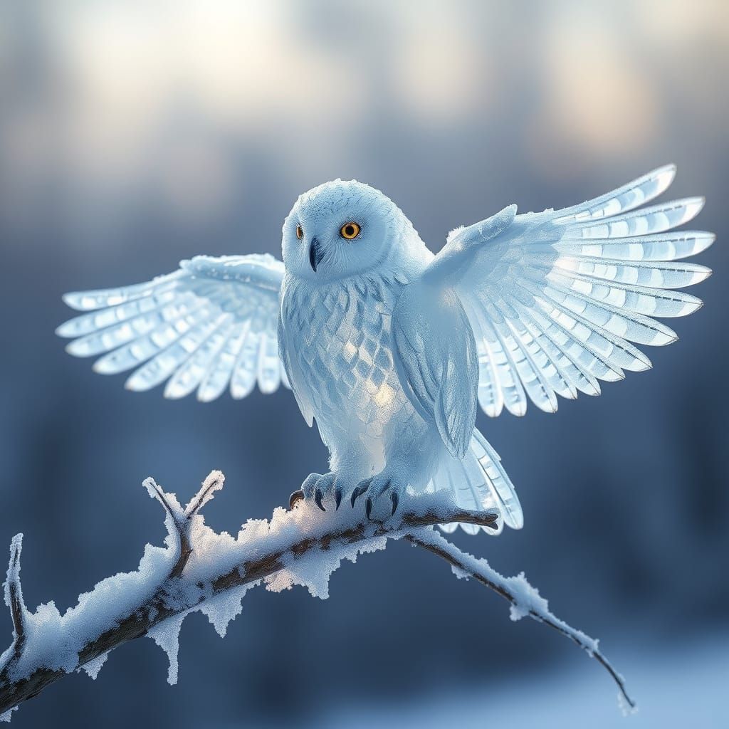 Ethereal Ice Owl in Winter Dawn Light