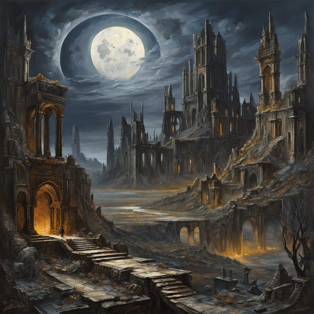 Dark Fantasy Moonscape Under Twilight Eclipse