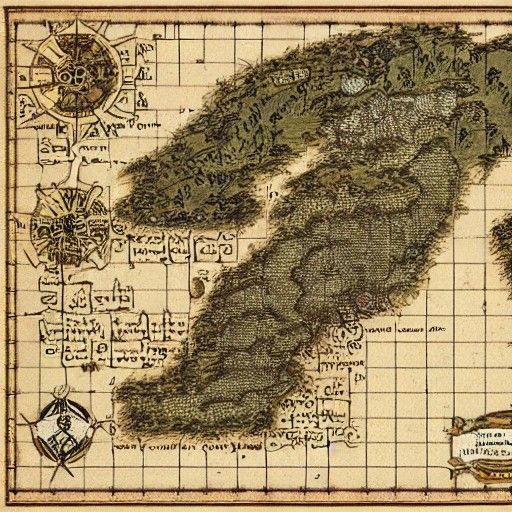 Medieval Fantasy World Parchment Map in Muted Earth Tones