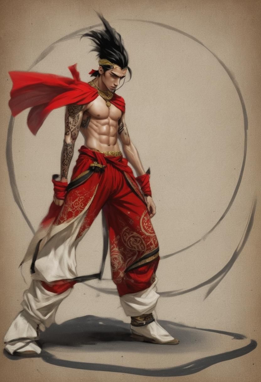 Majestic Anime-Inspired Hero in Arabian-Patterned Garb