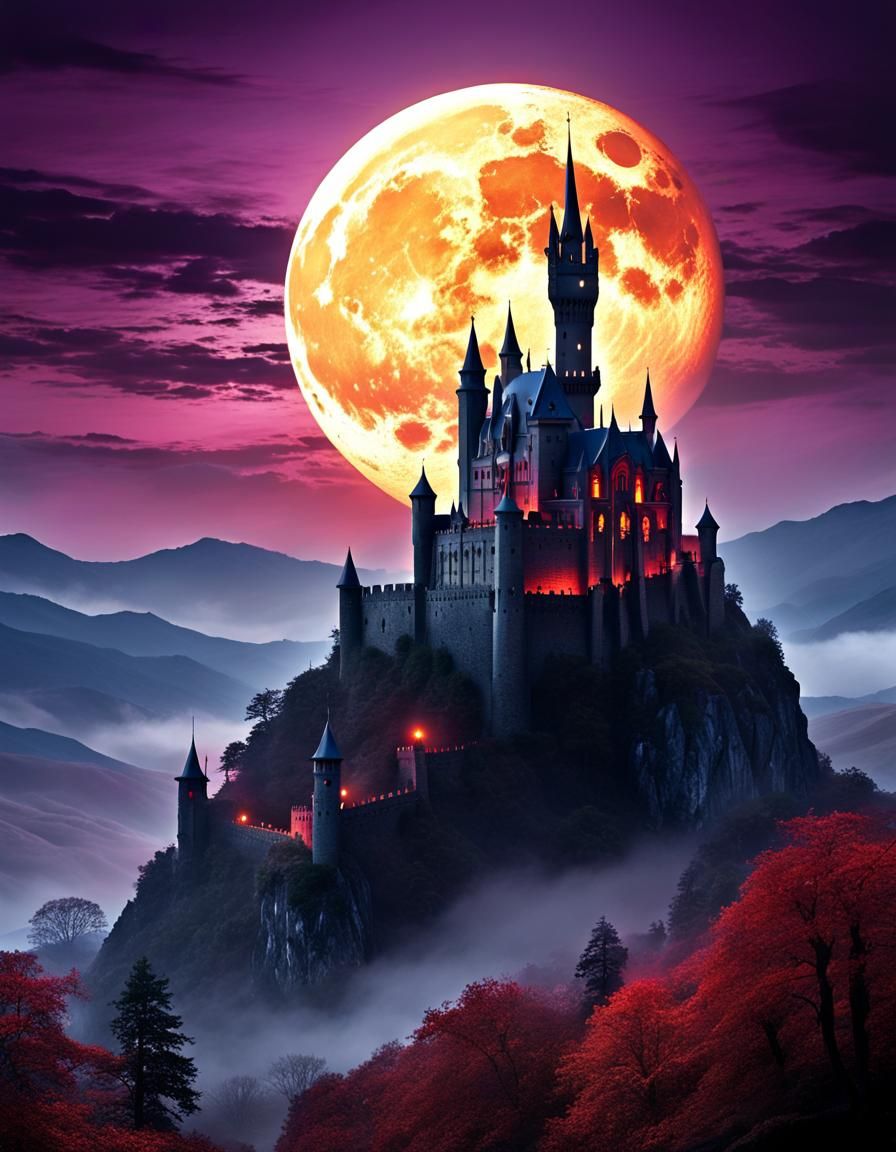 Gothic Castle Bathed in Mystical Moonlight