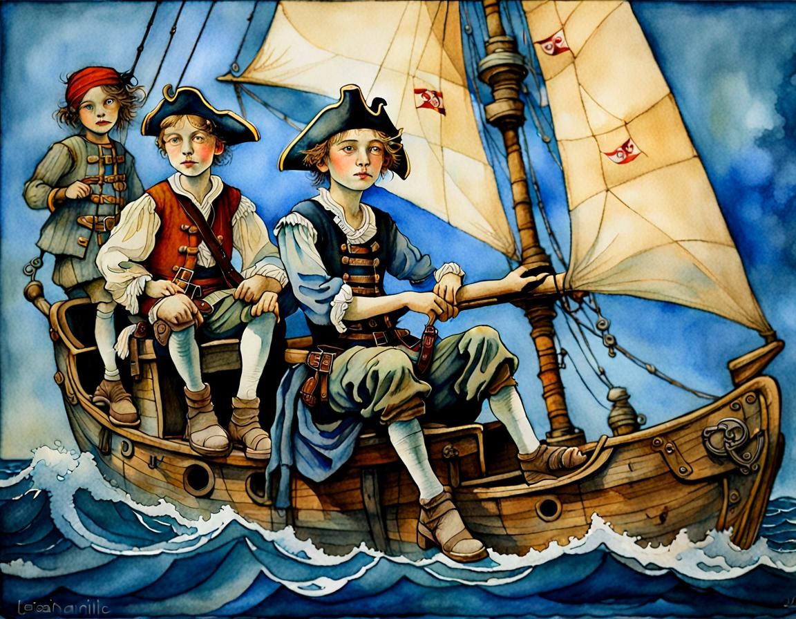 Surreal Pirate Children's Book Illustration in Art Deco Styl...