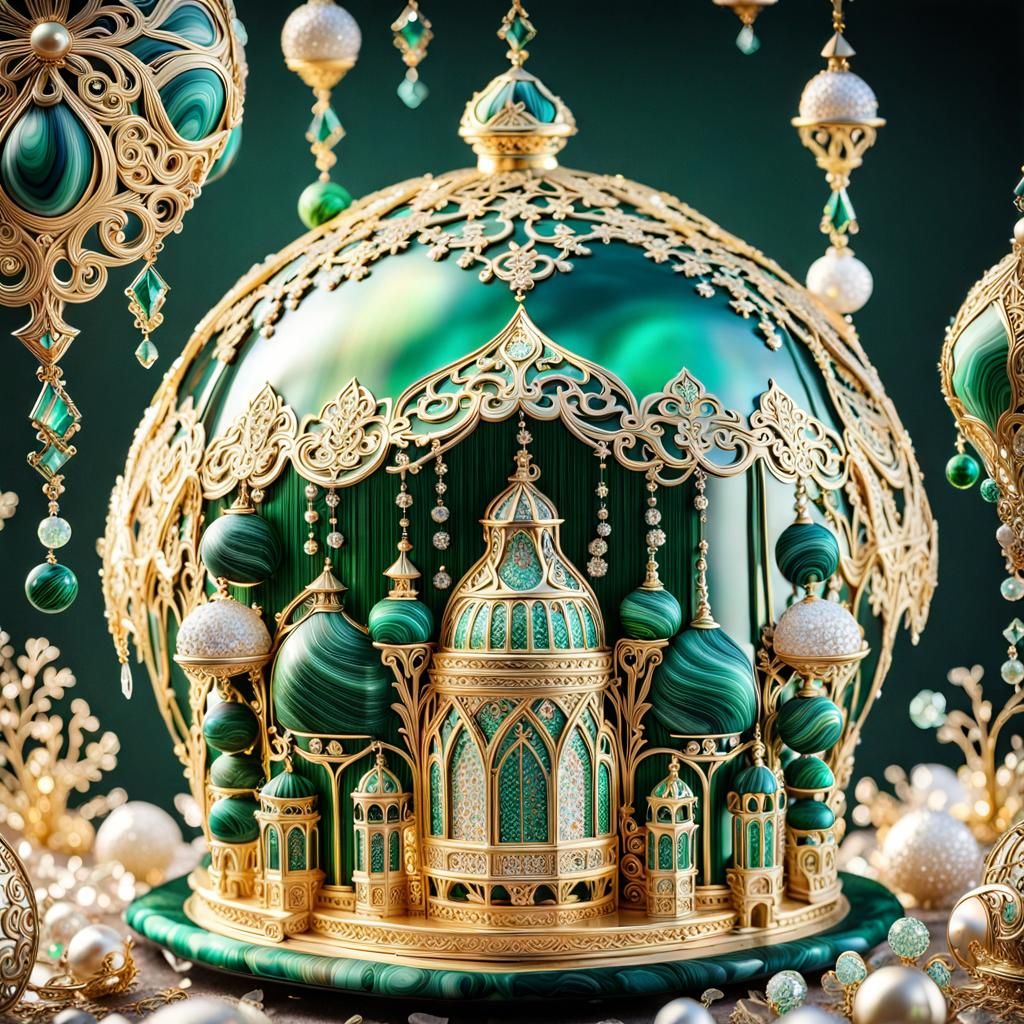 Luxurious Malachite Metal Confetti Scene in Intricate Line W...