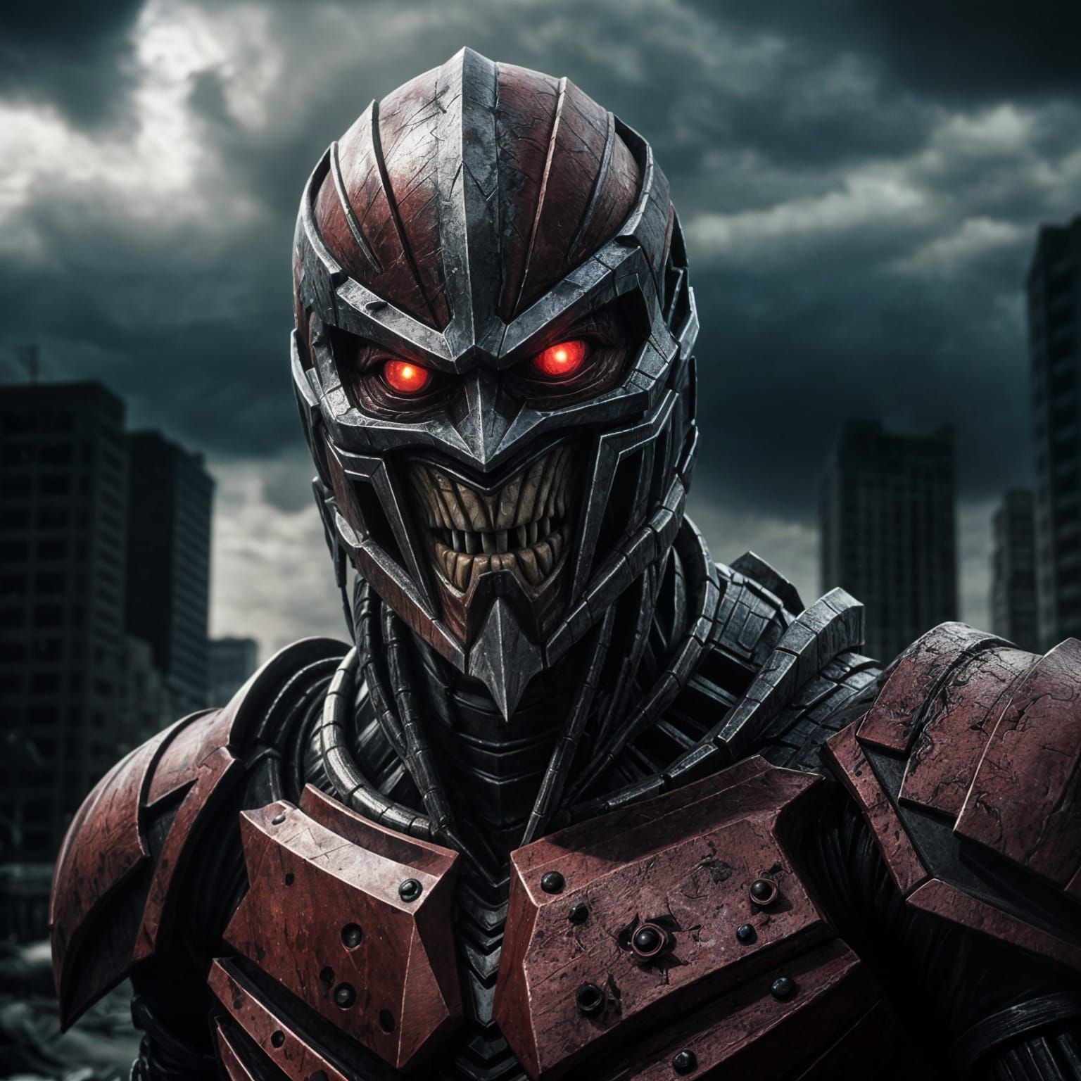 Giant Monster Lord Zedd in Dark, Ruined Cityscape