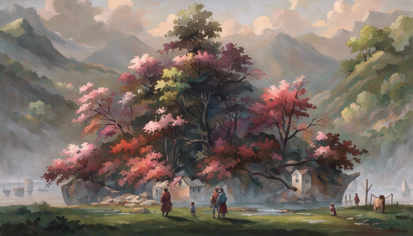 Surreal Fantasy World Unfolds Under Vibrant Purple Skies