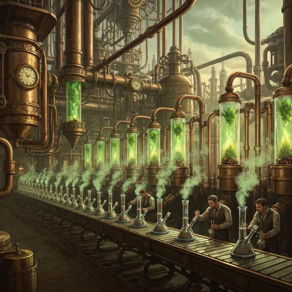 Steampunk Bong Factory Fueled by Ethereal Green Smoke