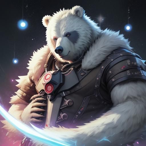 Gamer Bear Warrior in Anime Style