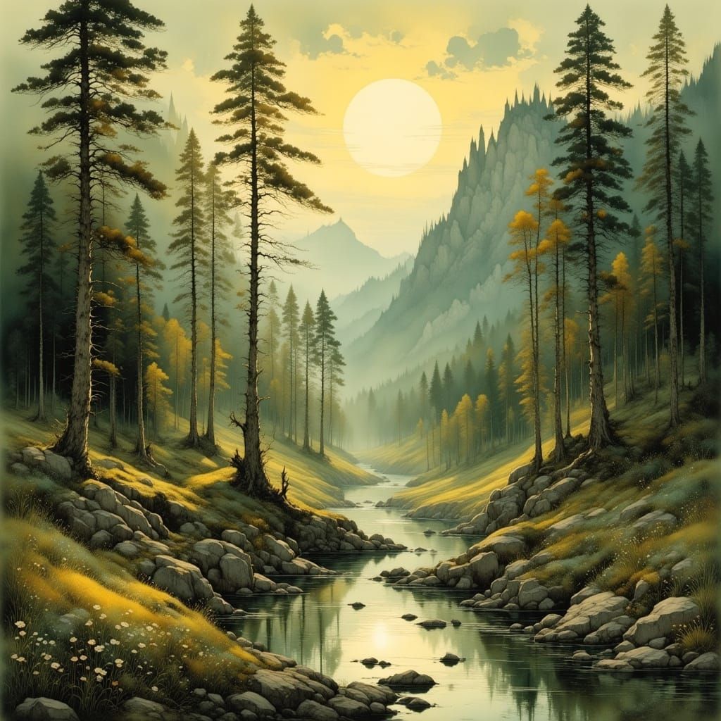 Serene Alpine Valley in a Romantic Landscape Style