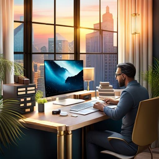 Realistic Computer Enthusiast in a Professional Studio Setti...