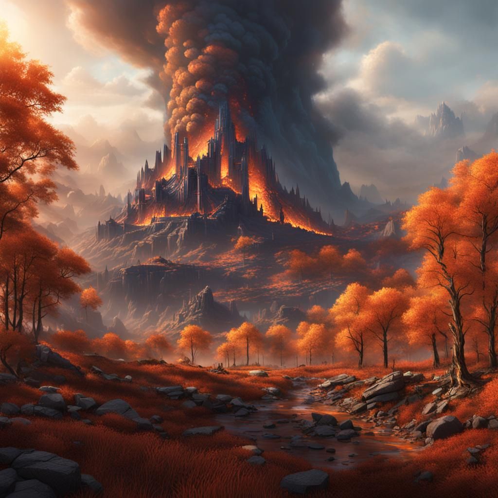 Wildfire Cityscape in Vibrant Colors