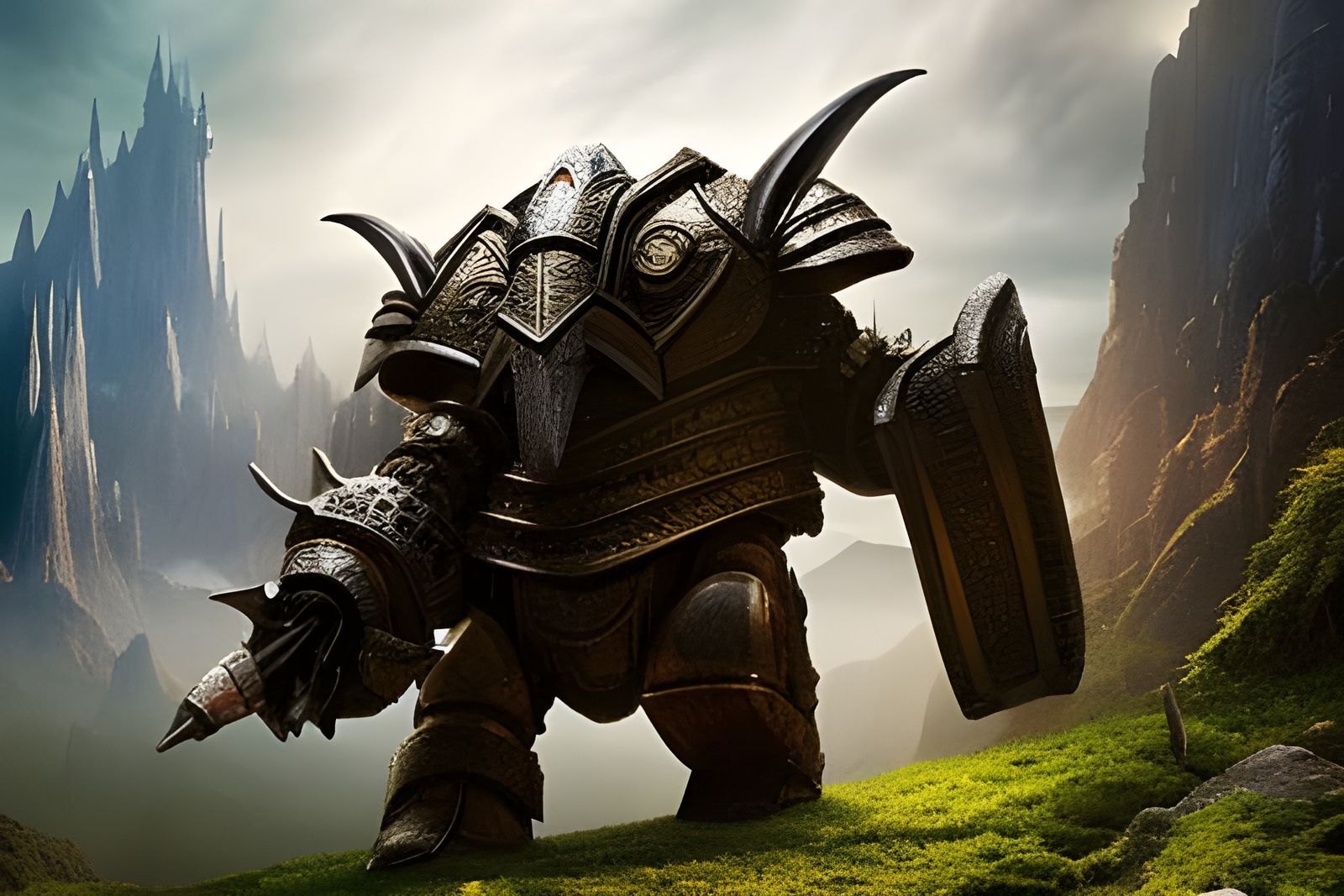 Epic Dwarven Robot in Ancient Fantasy Realm