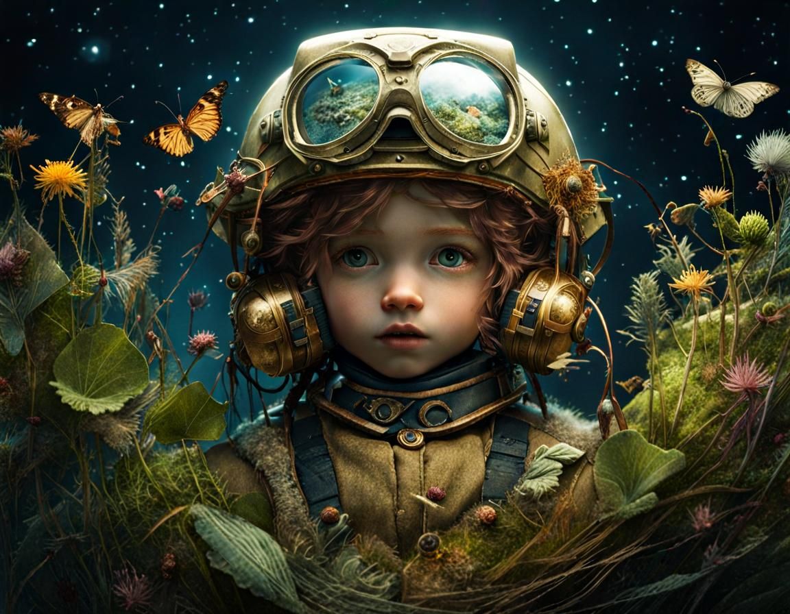 Whimsical Enchanted Boy in Mystical Snow Garden