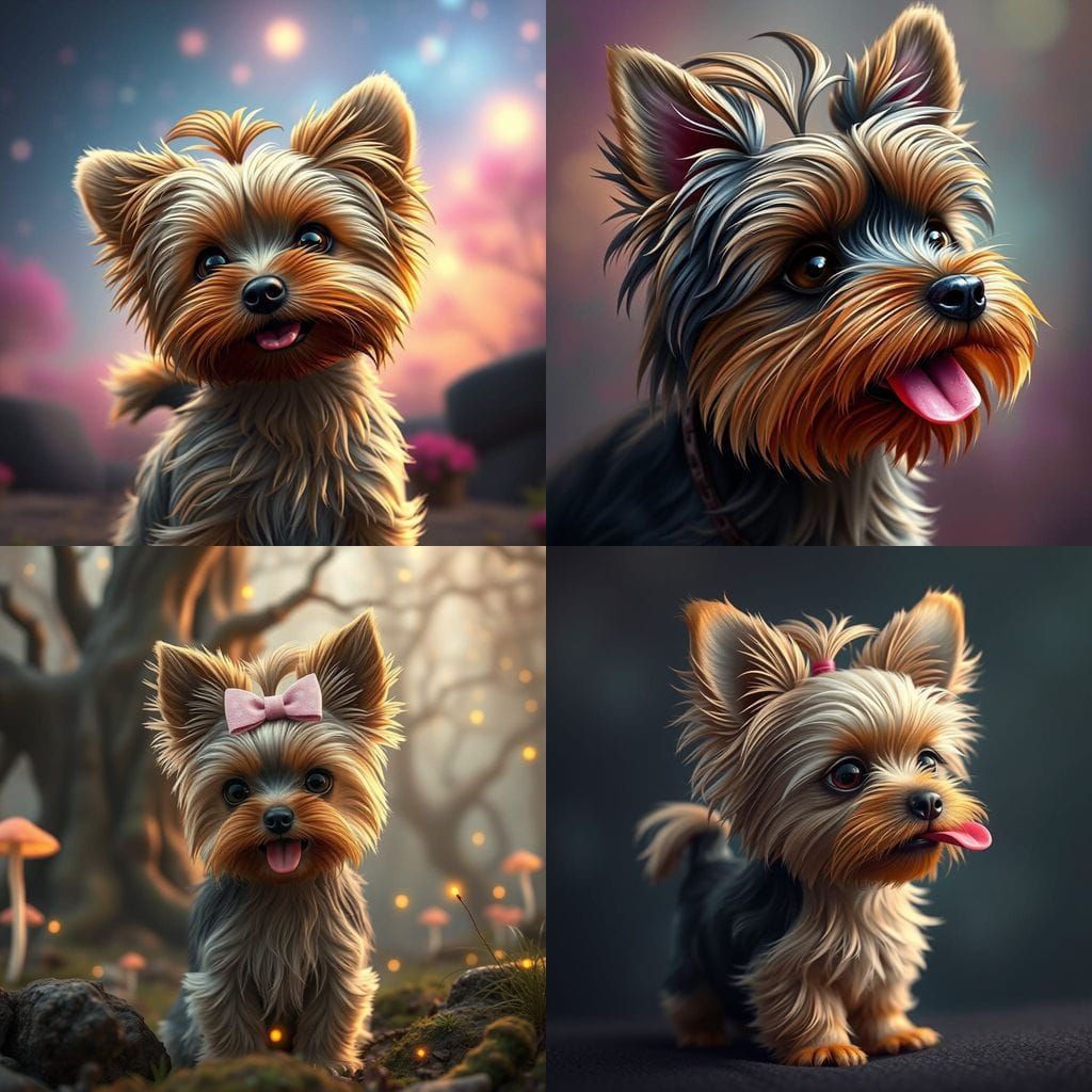 Yorkie Ponytail Portrait in Deep Fantasy Colors