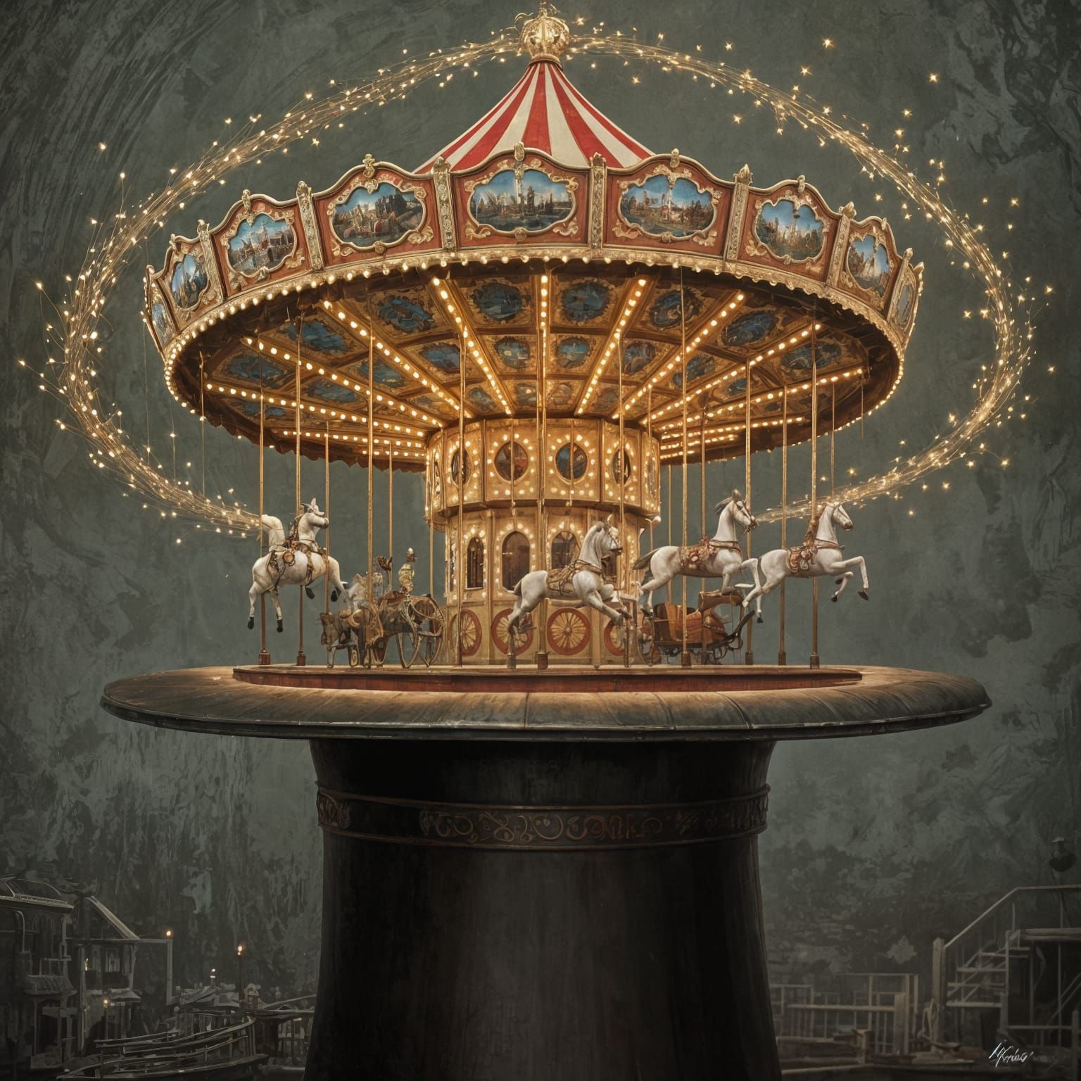 Vintage Circus Carousel Emerges From Top Hat